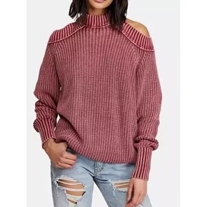 Free People Sweater Womens Half‎ Moon Bay Ivory Cold Shoulder Oversized XS